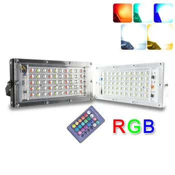 

RGB Flood Light 50W AC220V AC230V Waterproof IP66 Reflector wall Projector Security Lamp street Garden Ambient Light white shell