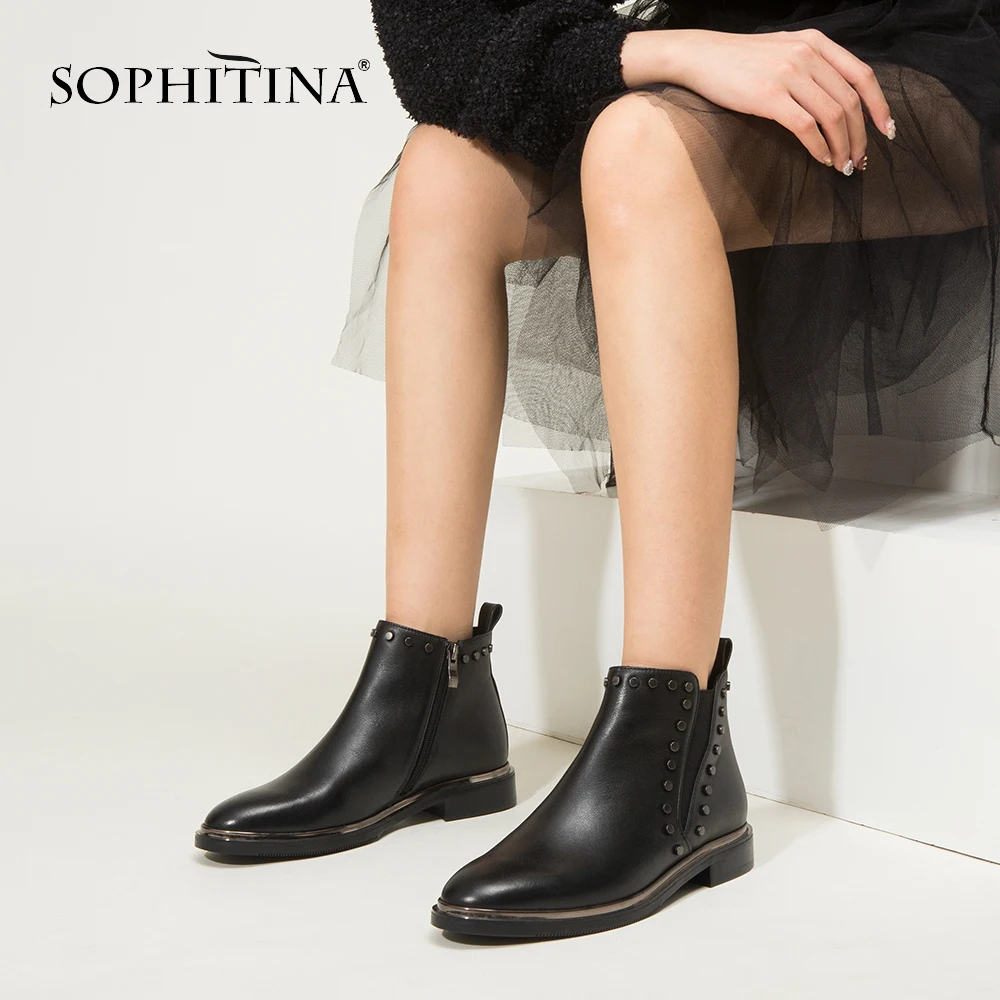 SOPHITINA/повседневные женские ботинки удобная обувь ручной работы на низком каблуке 3 см с круглым носком новые зимние женские ботинки на квадратном каблуке на молнии MC424
