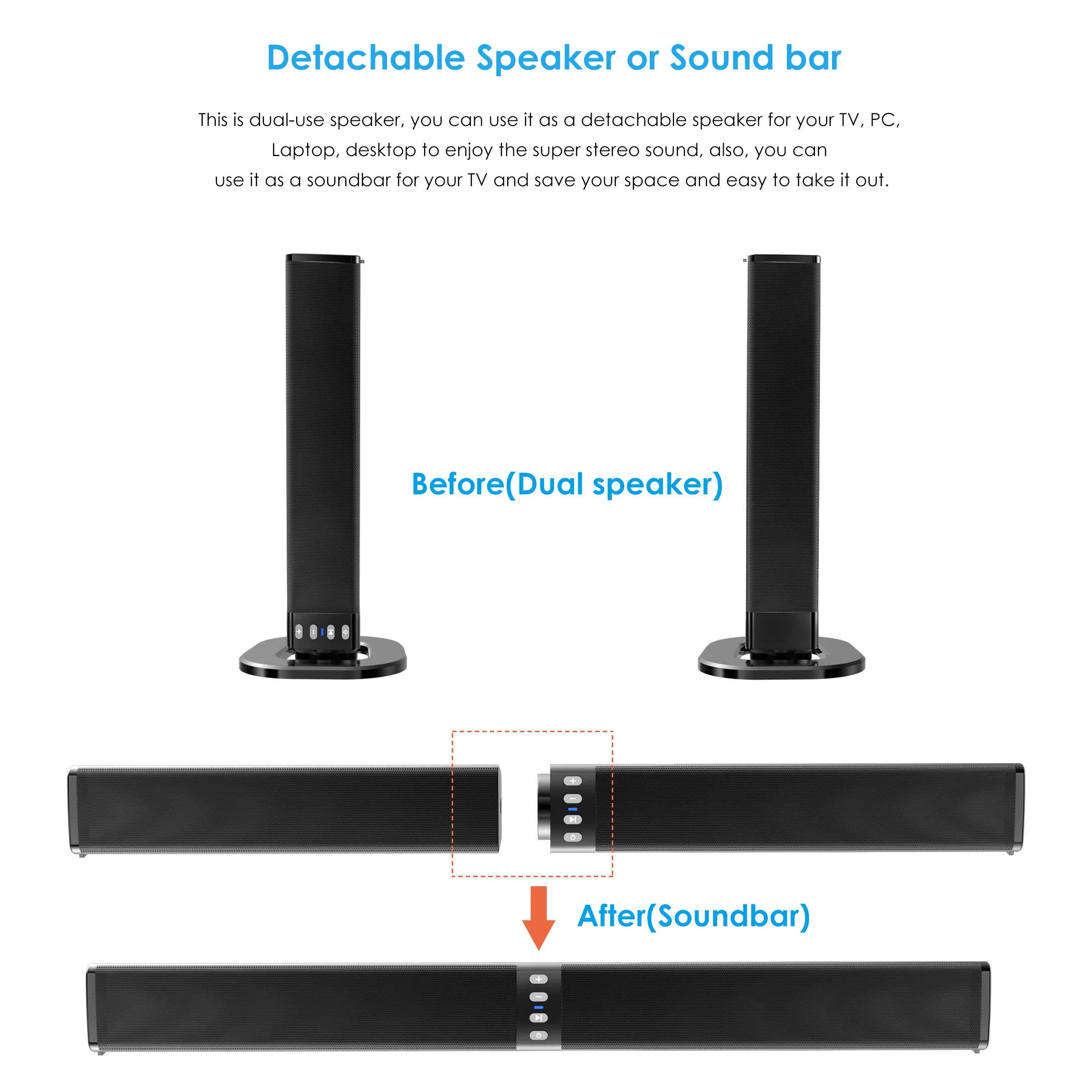 Bluetooth 4 2 разделяемый динамик с микрофоном встроенный сабвуфер домашний кинотеатр