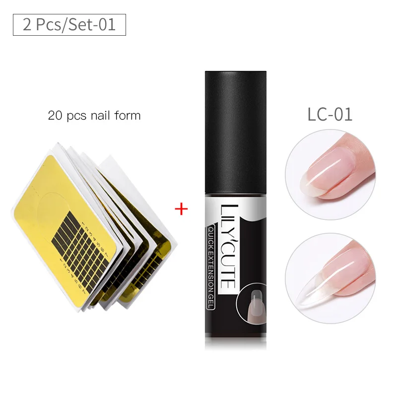 2Pcs Se 1 LILYCUTE Быстрый полигелевый набор для наращивания ногтей Французский прозрачный дизайн ногтей розовый цвет кончик для ногтей Форма Кристалл УФ гель для ногтей набор - Цвет: 2Pcs Se 1