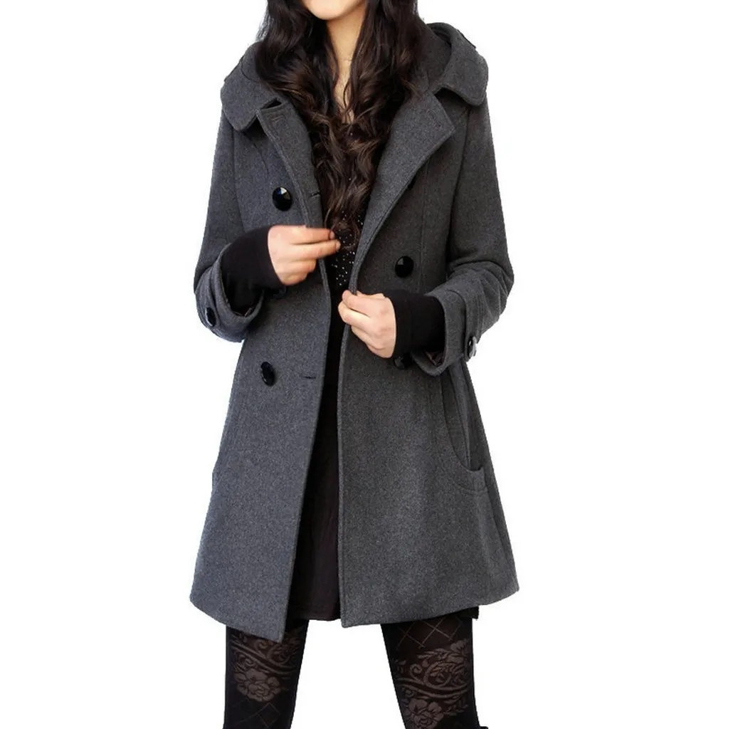 CHAMSGEND, осенне-зимнее шерстяное пальто, женское теплое шерстяное пальто с длинным рукавом, женское повседневное пальто с карманами, пальто Abrigos#7