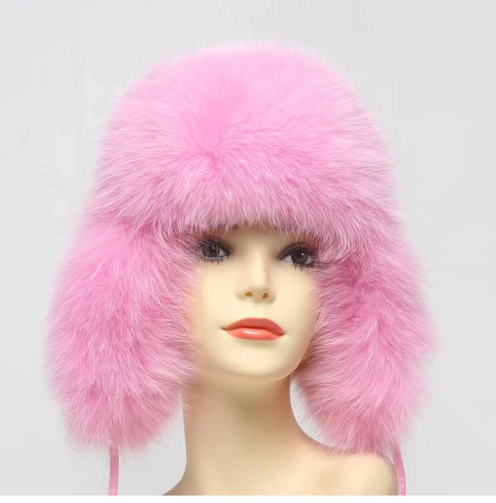 Hot Sale Genuine Fox Fur Hat Russian Women Real Fur Caps Bomber Hats 100%Natural Fox Fur Caps Fashion Fur Hat Retail wholesale