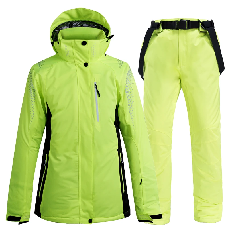 Mulheres e Homens Terno de Neve Roupas de Snowboard Jaqueta de Esqui + Babadores de Neve Cores Puras Usar Inverno Trajes Impermeáveis Pant -30