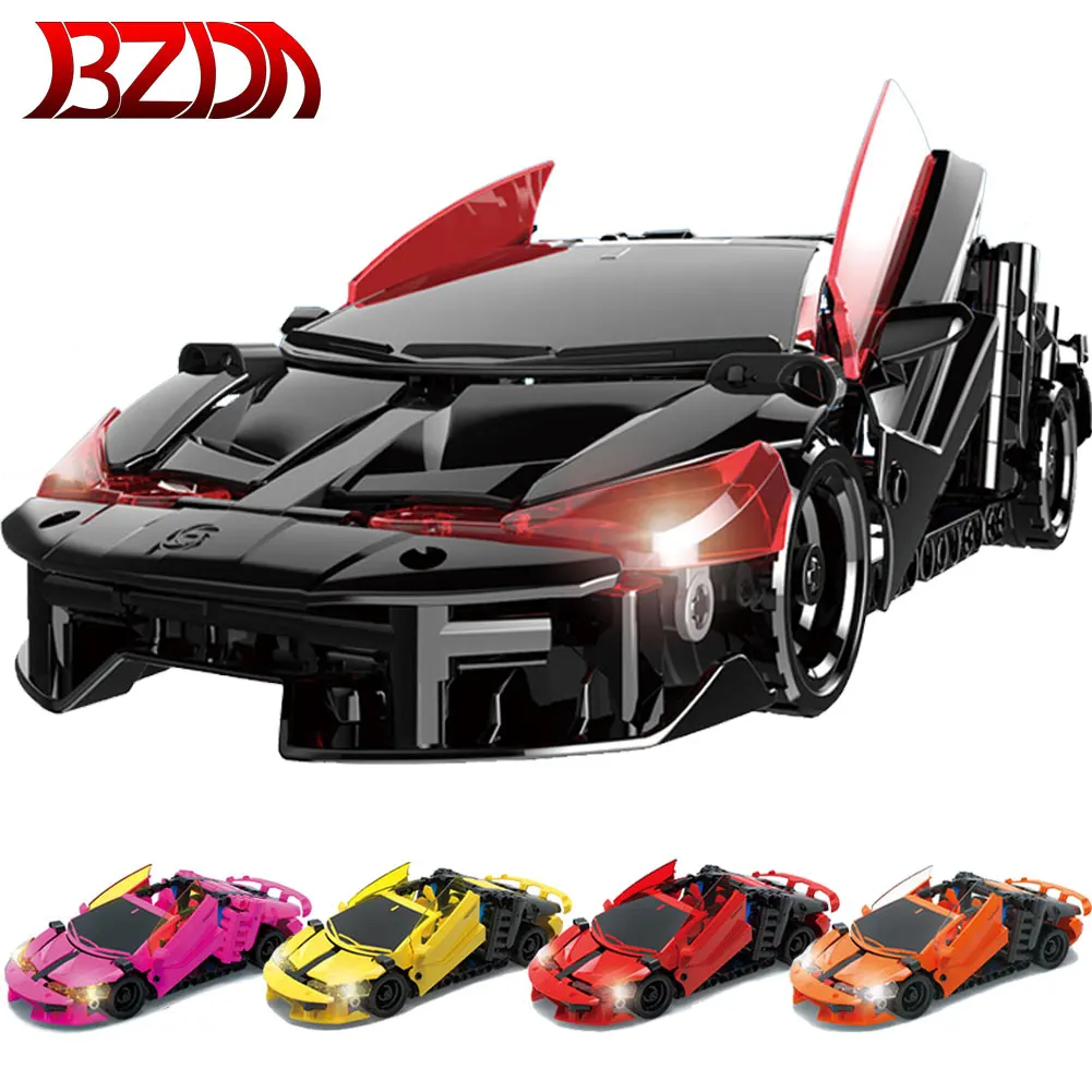 

BZDA Technic Car Blocks Speed Champion Supercar Building Blocks Pull Back Mode Lights Glow Model Children Toys Gift