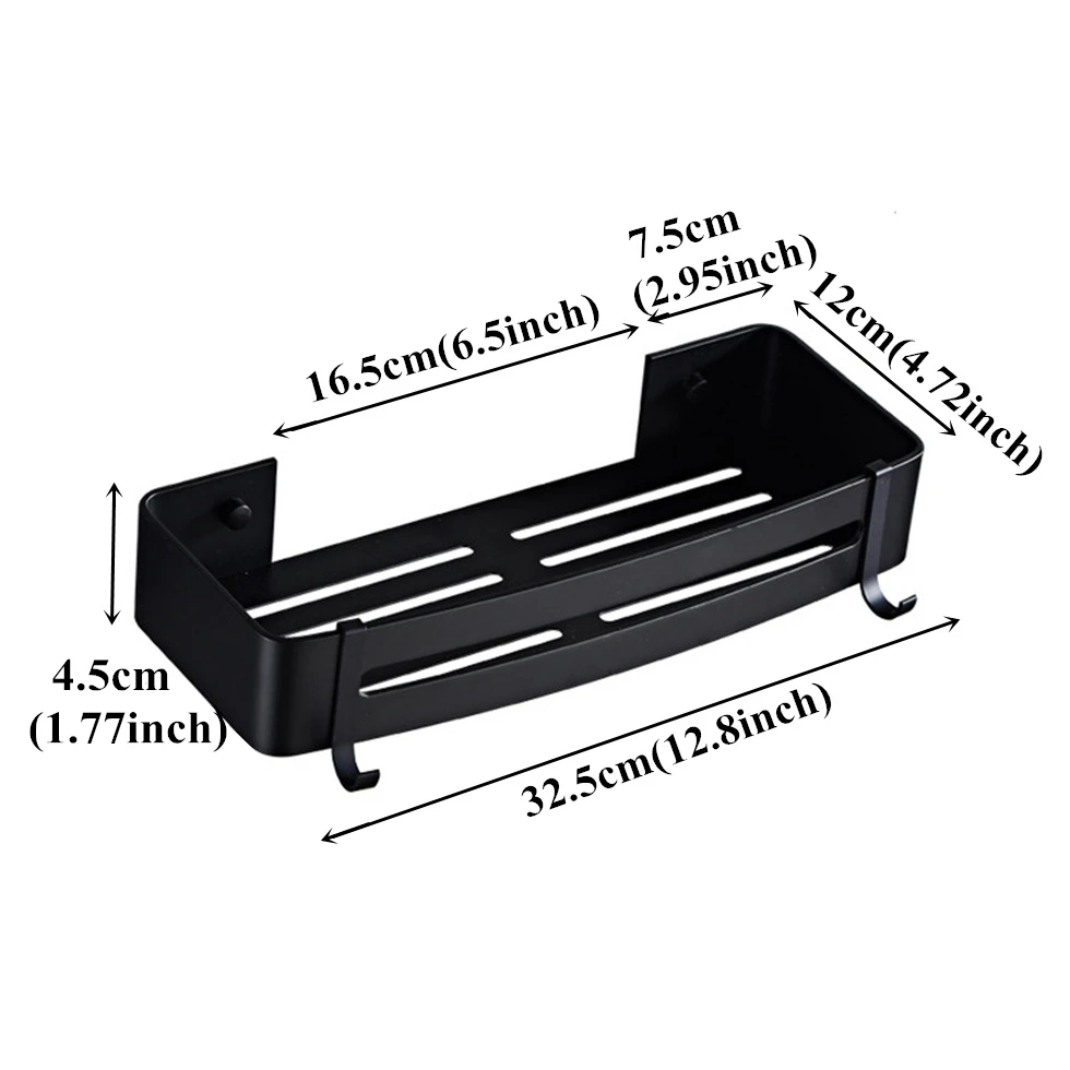 Черный Душ Caddy ванная комната прямоугольные полки настенный пространство алюминиевая кухонная корзинка для хранения клей всасывания угловая полка