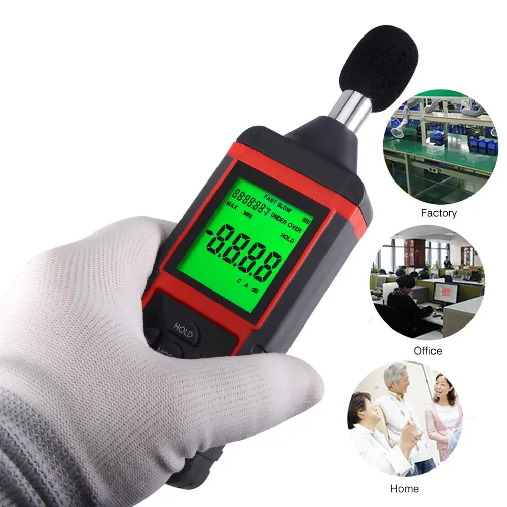 

FOSHIO Digital LCD Sound Volume Level Meter 30-130dB Noise Measurement Decibel Meter Data Logger Audio Detector Diagnostic Tool