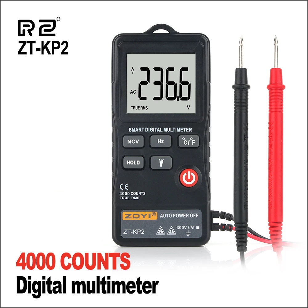 Verdadero multímetro digital RMS, rango automático, 10 funciones, 10  rangos, 750 / 1000V CA / CC, corriente 10A, resistencia, diodo, cont,  batería