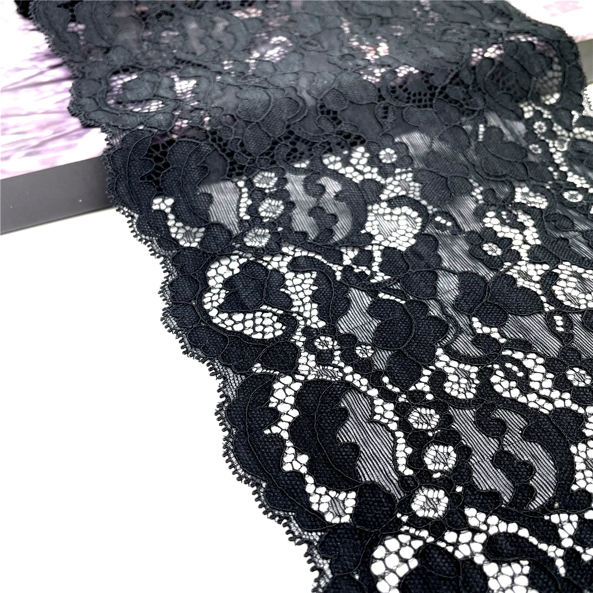 3y/Lot Width 19cm Green Black Elastic Stretch Lace Trim 5
