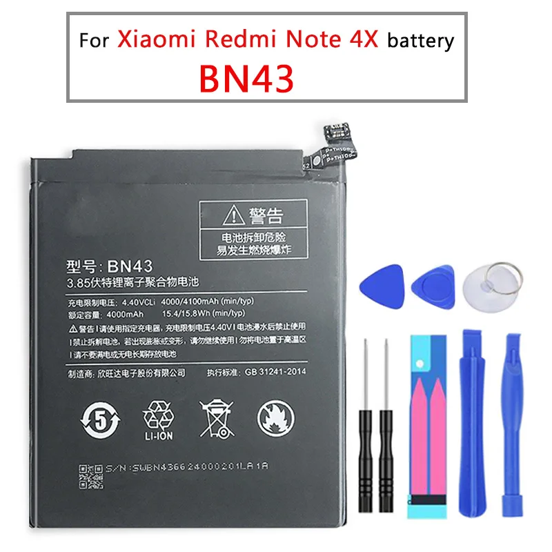BN43-Note 4 4X 625 Для спортивной камеры Xiao mi BN41 телефон Батарея для Xiaomi Redmi Note 4 4X3 Pro 3S 3X 4X mi 5 BN43 BM22 BM46 BM47 замена батареи - Цвет: BN43-Note 4 4X 625