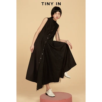 

SuperAen Designer Sleeveless Dresses Black and Long Origional Waist Hugging Slim Retro Women Dress Spring and Summer