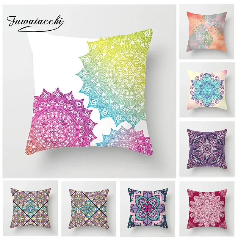 

Fuwatacchi Colorful Mandala Cushion Cover Flower Pillow Case Home Decorative Pink Yellow Red Square Pillows Cover For Sofa Seat