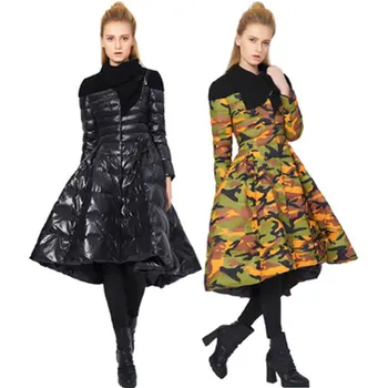 

2020 Winter New Fashion High End 90% White Duck Down Coat European Creative Design Camouflage Long Thick Warm Outwear Parka B175