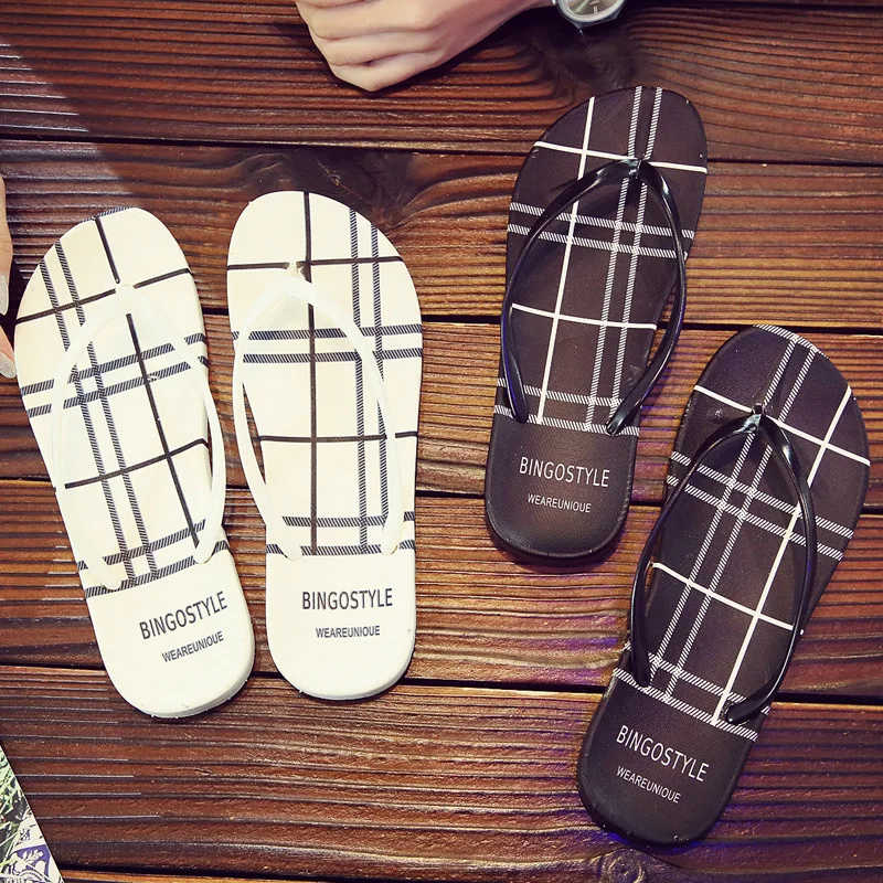 

Simple Plaid Beach Flip-flops Women's Summer New Style Less GIRL'S Students Korean-style Anti-slip Flat Sandals Women's
