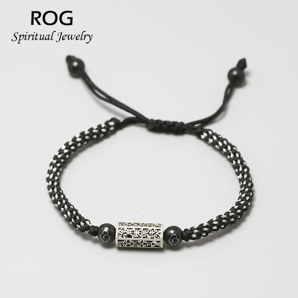 Mantra OM Bracelet For Men 925 Sterling Silver Charm Tibetan Handmade Knots Lucky Rope Bracelet Buddhism Jewelry