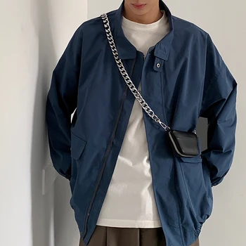 

2019 Men's Streetwear Bomber Jacket Loose Male High-quality Coats Youth Tide Outerwear Pure Color Windbreaker Plus Size M-2XL