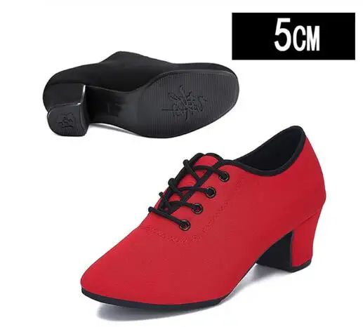 Женские черные туфли для латинских танцев оксфорды, кожа и резиновая подошва, не сужающийся книзу массивный каблук, Женская Современная обувь для латинских танцев высокий каблук 3-5 см - Цвет: 5CM Red 2