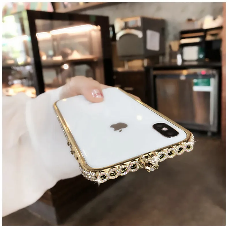 Роскошный Шикарный чехол-бампер с алмазами для iPhone 11 Pro Max X XR XS Max 8 7 6 6s Plus чехол блестящие стразы Ювелирная металлическая блестящая рамка - Цвет: Золотой