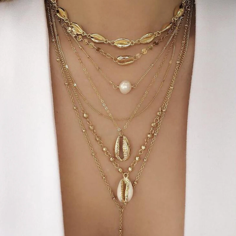 

Tocona Boho Conch Shell Pearl Pendant Necklace for Women Long Pendant Multi Layer Beaded Necklace Collares C19208
