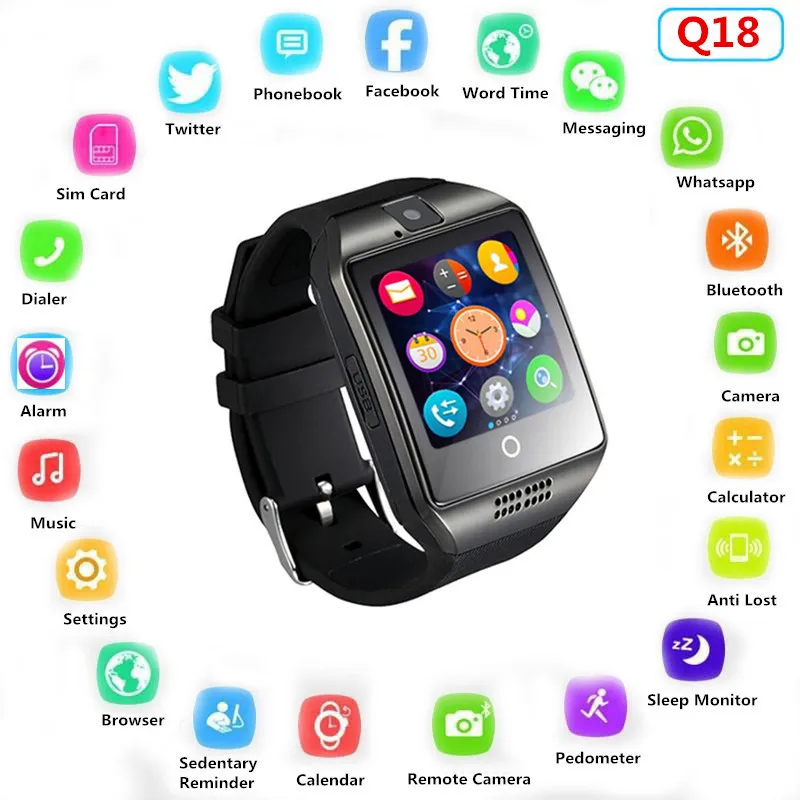 

Q18 Bluetooth Smart Watch With Camera SIM TF Card Slot Fitness Activity Tracker Sport Watch For Android Phone SmartWatch PK GT08