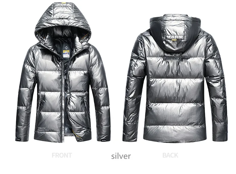 Серебристый high quality men's winter warm solid duck down jacket with hood thick short outerwear coat black navy silver - Цвет: Серебристый