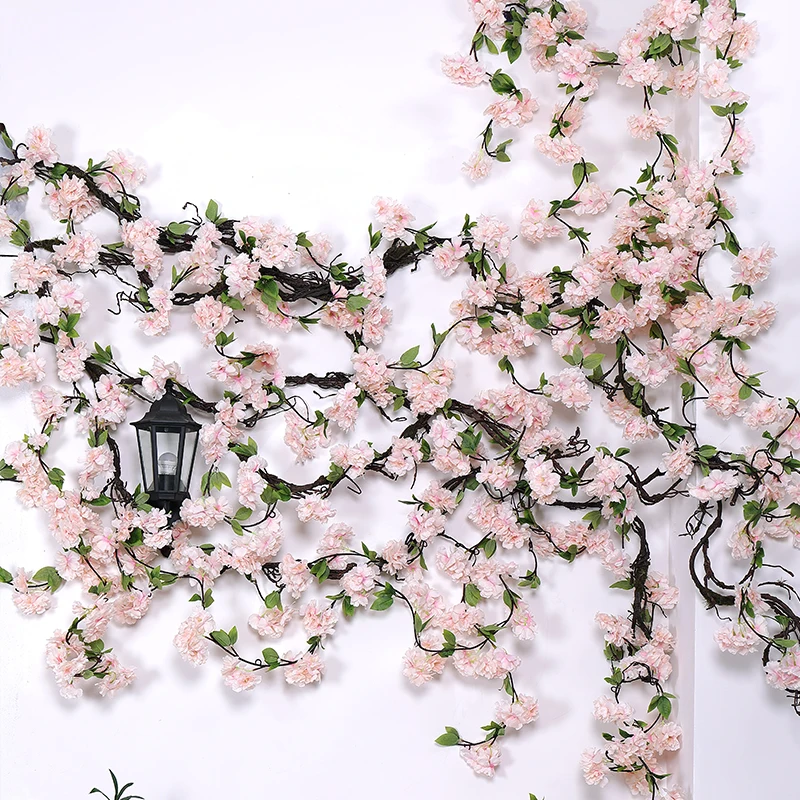 170cm Artificial Cherry Blossom Branches Silk Vertical Wall Vines Romantic Flowers for Wedding Room Decor Rattan Hanging Garland | Дом и сад