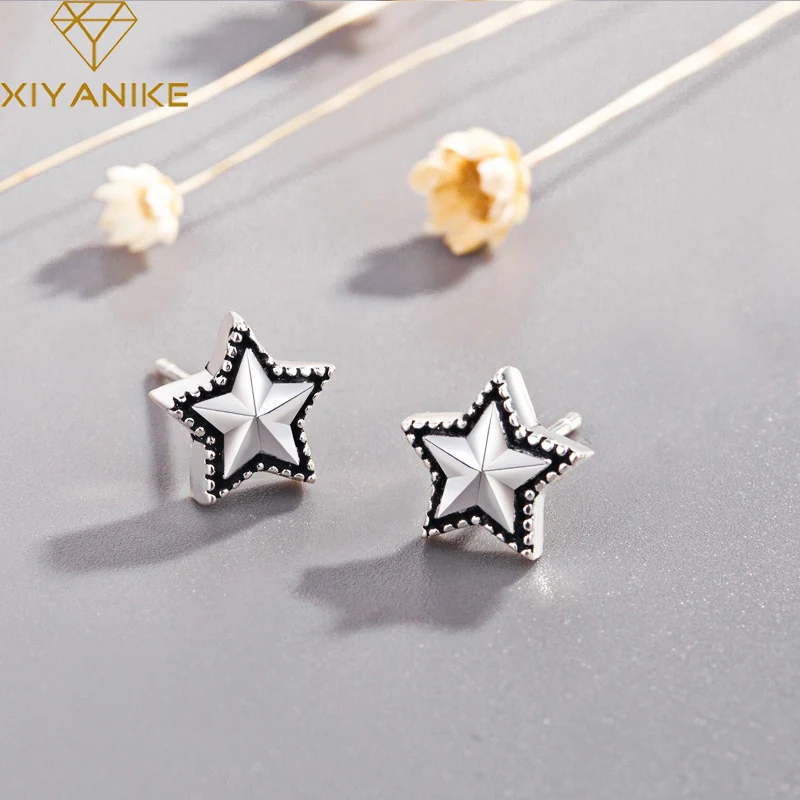 

XIYANIKE 925 Sterling Silver 2019 Hot Sale Five-pointed Star Stud Earrings Korean Style Charm Geometric Small Ear Hoops Jewelry