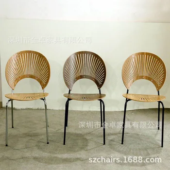 

Arc design high-looking Nordic-style curved wooden chair comfortable, natural, breathable, simple and luxury cosmetic chair larg