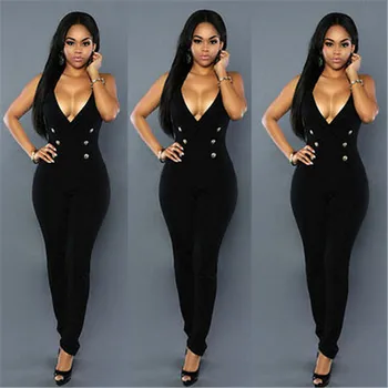 

2020 New Summer Woman Jumpsuit Deep V Neck Twist Sexy Sleeveless Ladies Bandage Bodycon Jumpsuit Solid Trousers Evening Clubwear