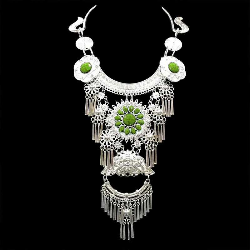 Национальный стиль ретро большой воротник Miao серебряное женское длинное ожерелье Женские Ювелирные изделия Танцевальное представление pusheen bijuteria