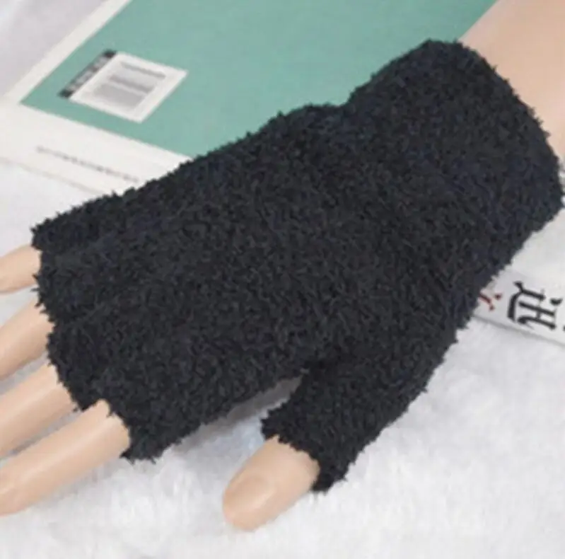 G038 Half Black VIIANLES перчатки на половину пальца, зимние перчатки с клавиатурой, модные Флисовые женские вязаные рукавицы из кораллового флиса, унисекс, уплотненные Вьетнамки, однотонные варежки - Цвет: G038 Half Black