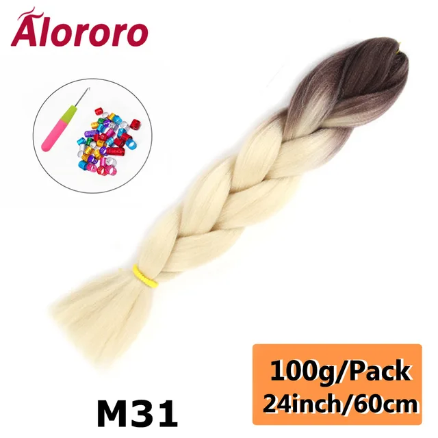 Alororo Synthetic Kanekalon Hair 24 Inch Ombre Extensions Hair for Braids Afro Blue Pink Purple Crochet Braiding Hair Wholesale 24inches-M31