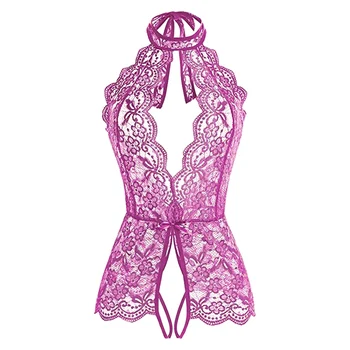 

Exotic Bodysuit Sexy Lace Stitching Mesh Perspective Bodysuit Fun Sexy Pajamas For Women