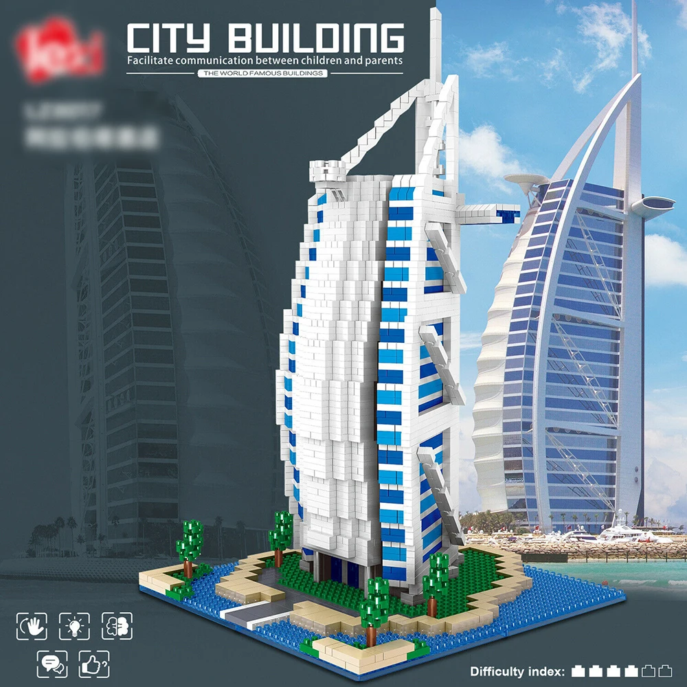 2511Pcs Burj Al Arab Hotel Dubai Building Blocks DIY Educational Toys Famous Architecture Micro Bricks for Kids Adults | Игрушки и хобби
