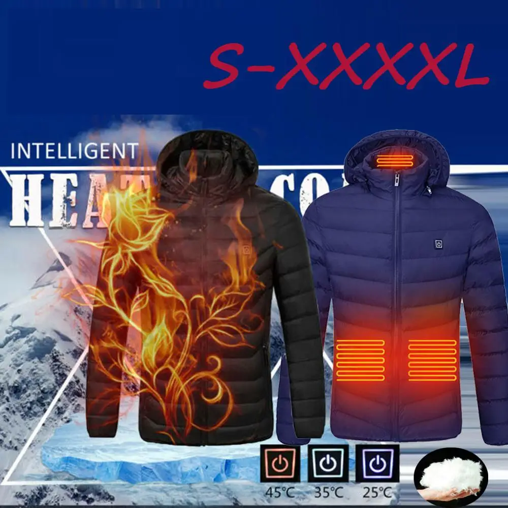 Men's Ski Jackets Casual Fashion Smart USB Abdomen Back Neck Four Electric Heating Warm Cotton Breathable Clothes manteau hiver | Спорт и