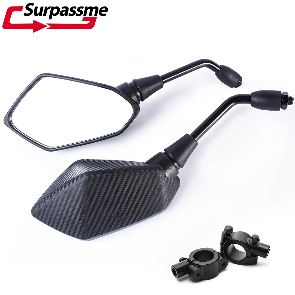Motorcycle Rear View Mirror with 7/8'' Handlebar Mount Clamp Carbon Fiber Convex Mirrors for Motocross ATV Scooter motorcycle handle bar mirror