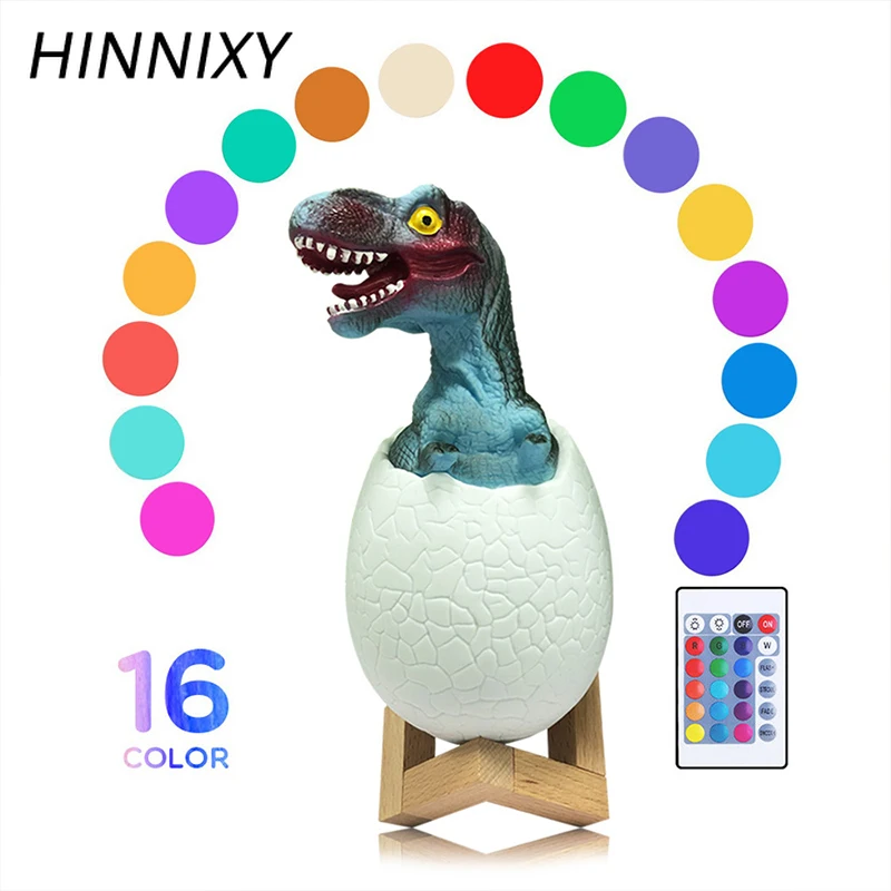 

Hinnixy 3D Dinosaur Night Lights 3/16 RGB Colors Table Lamp USB Charging LED Remote Control Tyrannosaurus Pat Light Kids Gifts