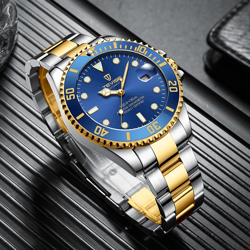 Tevise Luxury Waterproof Automatic Men Mechanical Watch Auto Date Steel Business Top Brand Man Watches Water Resistant