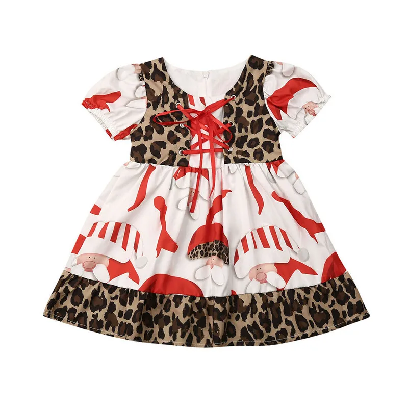 2019 Newborn Kids Baby Girls Princess Dress Xmas Clothes Puff Sleeve Leopard Santa Claus Print Girl Christmas Party |