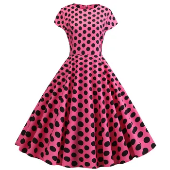 

Summer Women Pink Dress Print Polka Dot 50S 60s Vintage Dress Female Short Sleeve Retro Robe Rockabilly Dresses Party Jurkjes