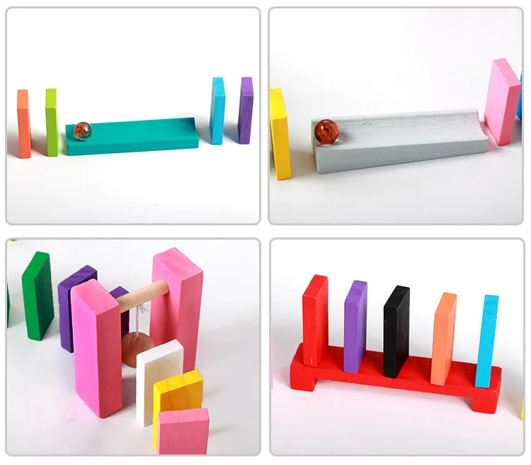 Domino Toys Children Wooden Toys Colored Domino Game Buliding Blocks Kits Early Educational Puzzle Toy Children's Christmas Gift