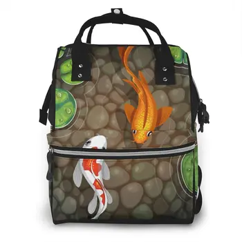 

Mummy Bag Koi Fish In Pond Nappy Backpack Large Capacity Stroller Bag Mom Baby Multi-function Waterproof Outdoor Diaper Bags