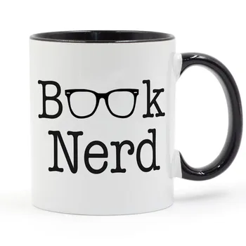 

Book Nerd Spectacles Coffee Mug Ceramic Cup Color Handle Colour Inside Gifts 11oz