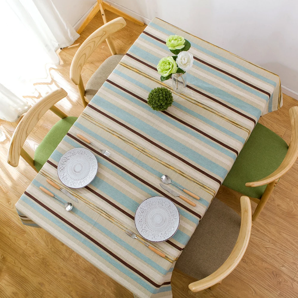 Checkered Decorative Linen Tablecloth Stripe Rectangular Waterproof Oilproof Dense Wedding Table Tablecloth Tea Tablecloth