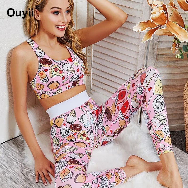 

Printed Yoga Sportswear Women's Gym Fitness Training Leggings Tops Bras Suit Jogging Workout Clothing 2Piece Yoga-Suit Ladies