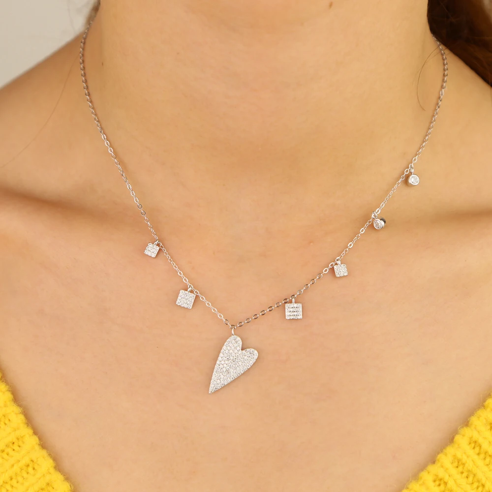 Позолоченное ожерелье cz S925 стерлингового серебра с геометрическим шармом ожерелье в виде сердца для женщин многослойное сексуальное колье ювелирные изделия
