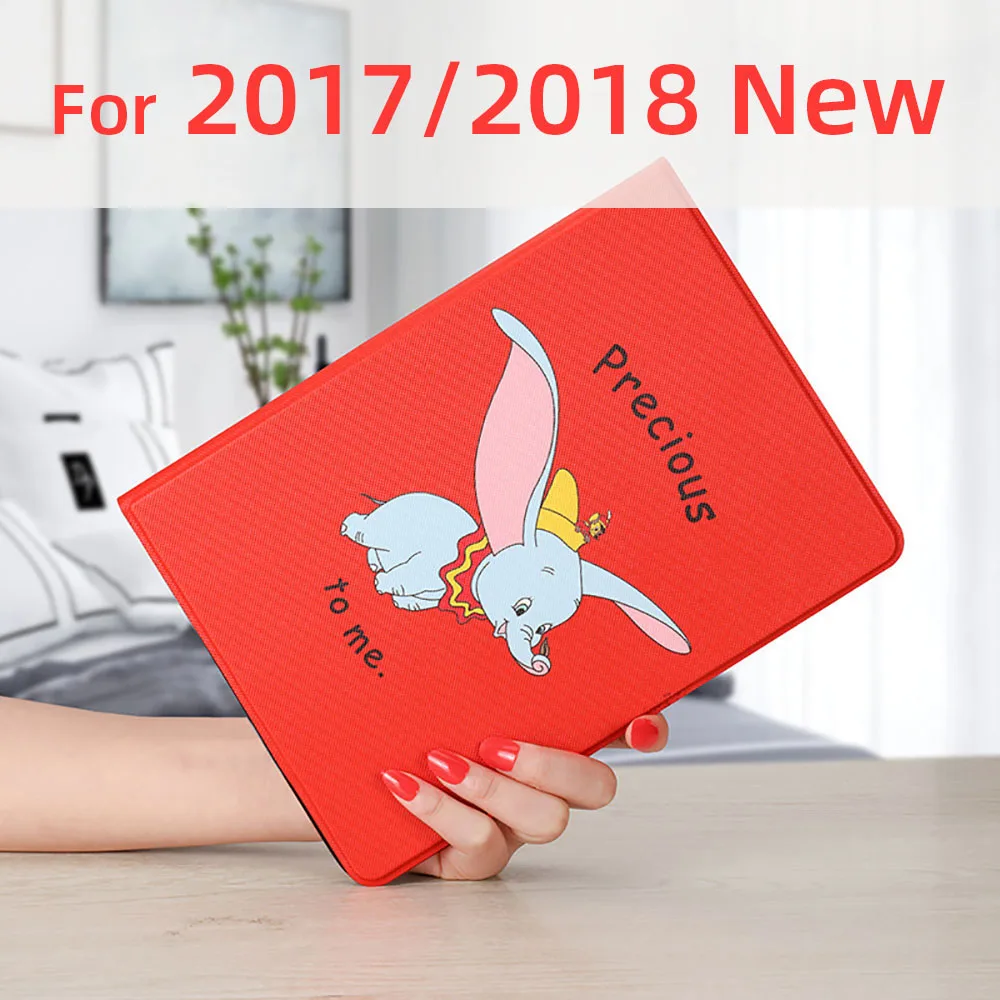 Cartoon Elephant Case For iPad 2 3 4 Air 1 New A1893 A1822 A1954 Protective Cover Auto Sleep Leather Thin Soft Shell - Цвет: Red 2017 2018 New