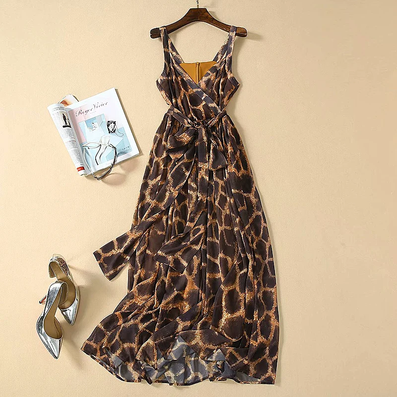 Long Dress Runway High Quality Summer New Women'S Fashion Party Casual Beach Boho Vintage Elegant Chic Sexy Print Sling Dresses