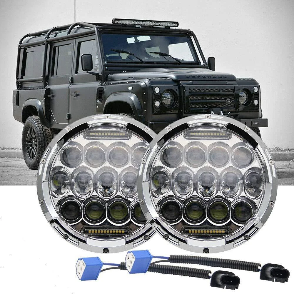 

75W 7" Chrome 7 Inch Round Led Headlight With Hi Low Beam White DRL Headlights For Jeep Wrangler JK TJ Harley Davidson 2Pcs