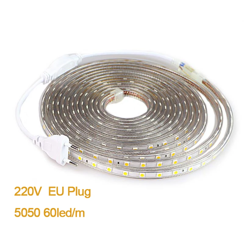 AC 220 В SMD 5050 светодиодные ленты 60 светодиодов/м SMD5050 для дома и сада украшения улицы