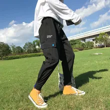 Харадзюку летние капри брюки мужские свободные нагрудник комбинезон Гонконгский Стиль Повседневный корейский стиль тренд BF Стиль обтягивающие хип-хоп брюки